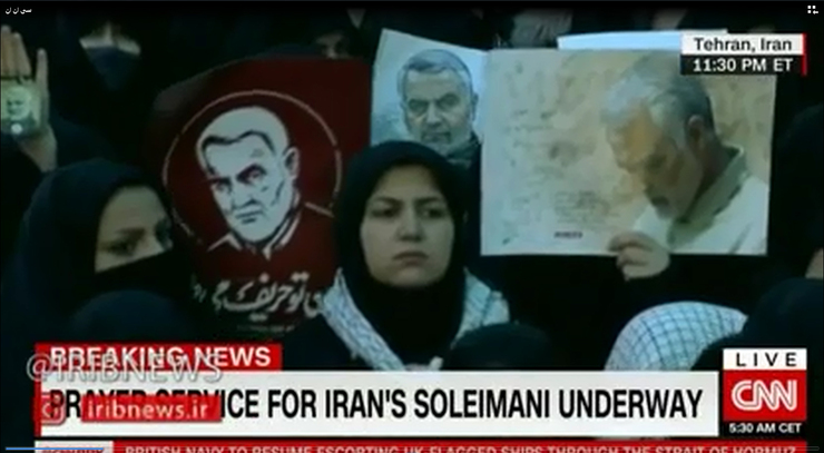 مراسم تشییع پیکر سردار سپهبد شهید قاسم سلیمانی در تهران از شبکه سی ان ان به صورت زنده پخش شد.