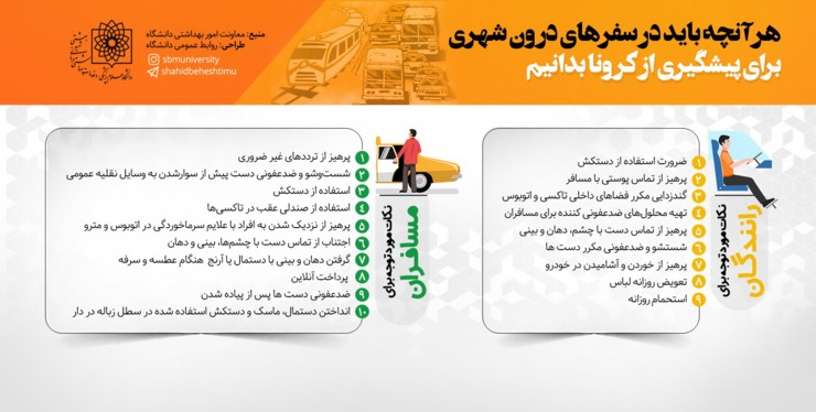 محدود کردن سفر‌های درون شهری و لغو سفر‌های غیر ضروری و همچنین رعایت نکات بهداشتی در سفر‌ها از سوی رانندگان و مسافران می‌تواند نقش موثری در جلوگیری از شیوع ویروس کرونا داشته باشد.