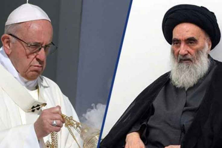 رهبر کاتولیگ‌های جهان صبح امروز با حضور در بیت آیت‌الله سیستانی در شهر نجف اشرف با ایشان دیدار کرد، این دیدار نزدیک به یک ساعت طول کشید.