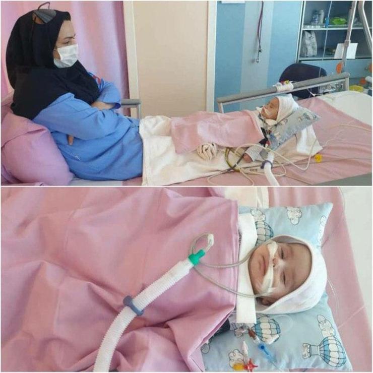 تصویری از مراقبت عاشقانه یک پرستار مشهدی از نوزاد دو ماهه‌ایى در بخش icuoh بیمارستانی در مشهد که جراحی قلب شده است.
