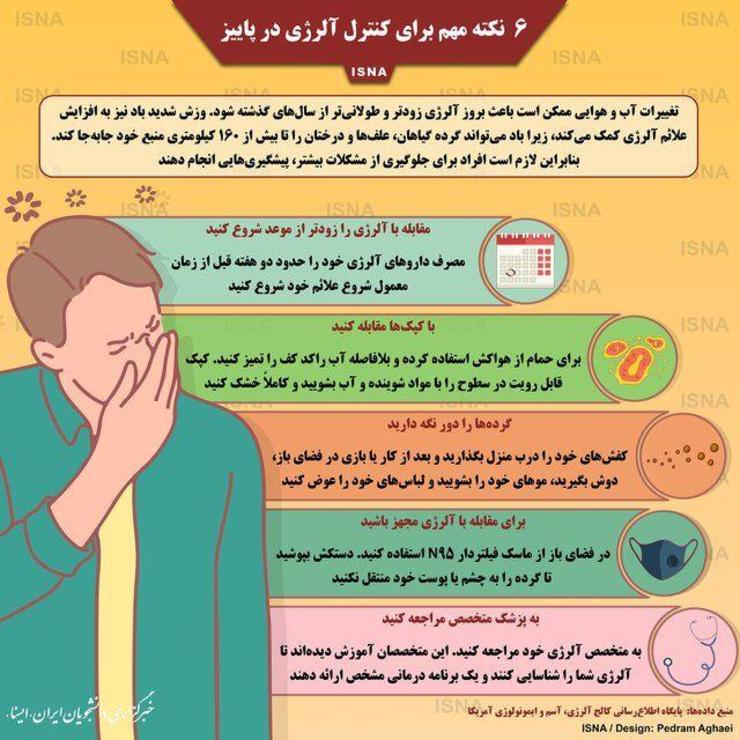 افراد در مواجهه با مواد حساسیت زا، علائمی همچون عطسه، آبریزش یا خارش بینی و آبریزش چشم را از خود بروز می دهند که در فصل پاییز این علائم تشدید می شود.