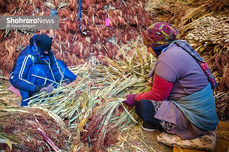 مزاحمت شغل جاروبافی را برای فضا‌های داخل شهر و بافت مسکونی همان ابتدای کار می‌فهمم. هنوز چند دقیقه بیشتر از ورودم به این کارگاه کوچک نگذشته که روی صفحه گوشی موبایلم یک لایه غلیظ گرد و خاک می‌نشیند. حالا می‌فهمم که چرا خانم‌های جاروباف تمام سر وصورتشان را با روسری پوشانده‌اند.