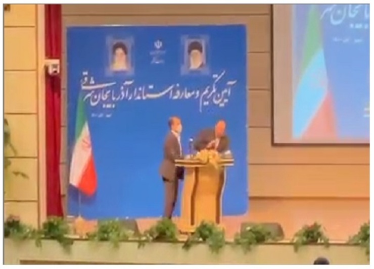 استاندار جدید آذربایجان‌شرقی در مراسم معارفه خود و در حضور وزیرکشور و امام‌جمعه تبریز هنگام سخنرانی مورد برخورد فیزیکی و سیلی از پشت سر قرار گرفت.