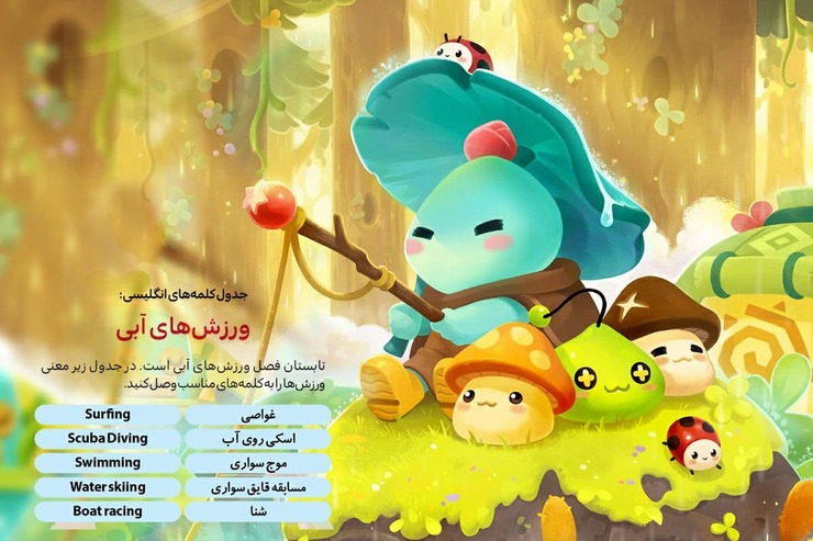 یکی از دسته ورزش‌هایی که به سلامتی ما کمک می‌کند ورزش‌های آبی است. در جدول، معنی ورزش‌ها را به کلمه‌های مناسب وصل کنید.