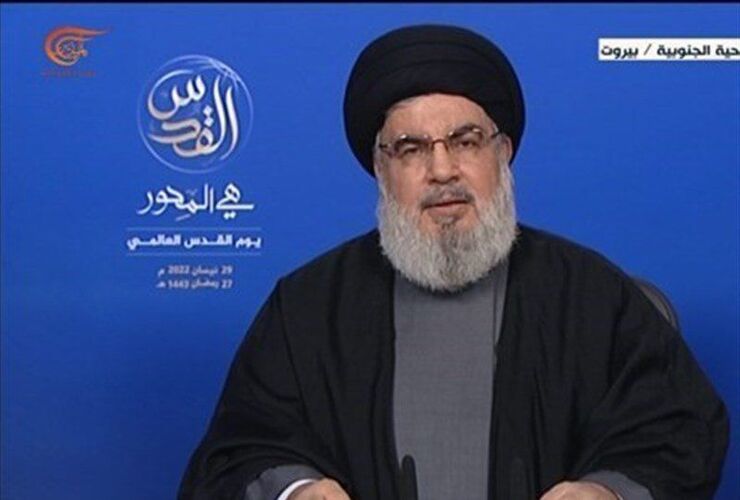 دبیرکل حزب الله لبنان در سخنانی به مناسبت ششمین سالروز شهادت شهید مصطفی بدر الدین تاکید کرد ملت فلسطین به این اطمینان رسیده که دیگر نباید منتظر اتحادیه عرب و سازمان ملل و رژیم‌های عربی بمانند.