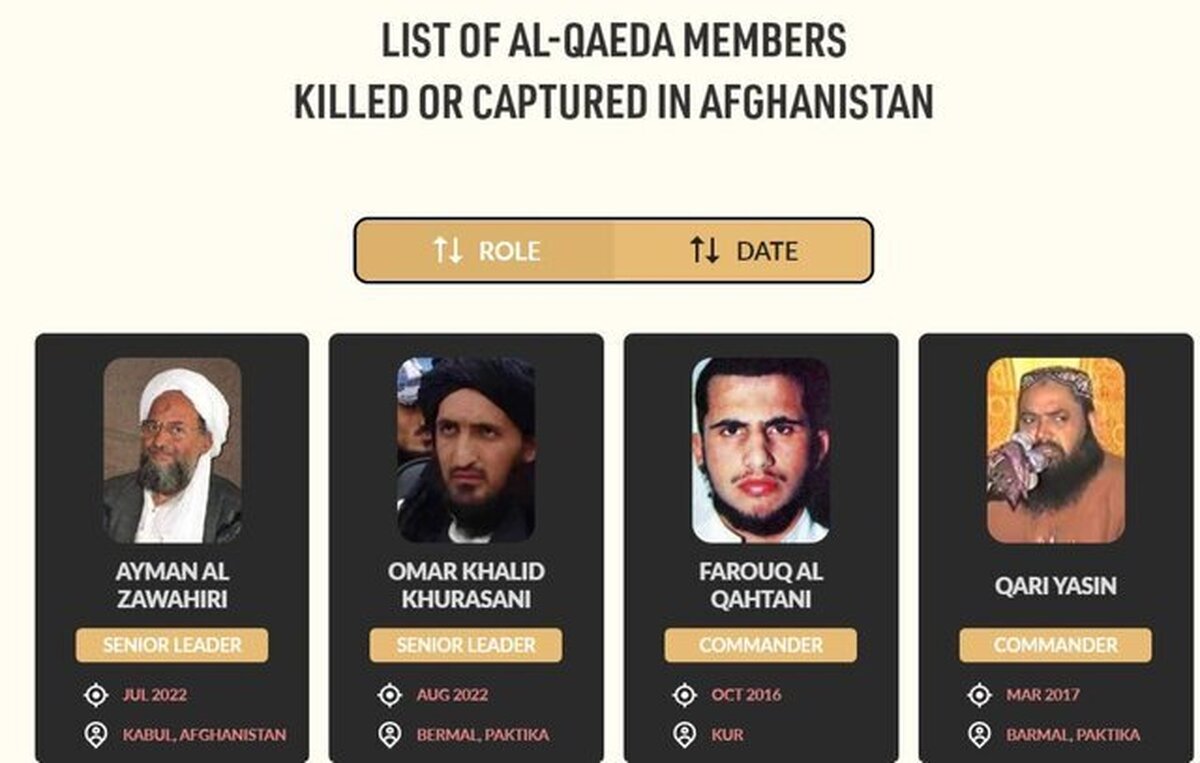 در نشریه «لانگ وار ژورنال» بنیاد دفاع از دموکراسی‌ها آمده است که طی دوازده سال گذشته ۴۳ رهبر القاعده، ازجمله ایمن الظواهری، در افغانستان کشته شده‌اند.