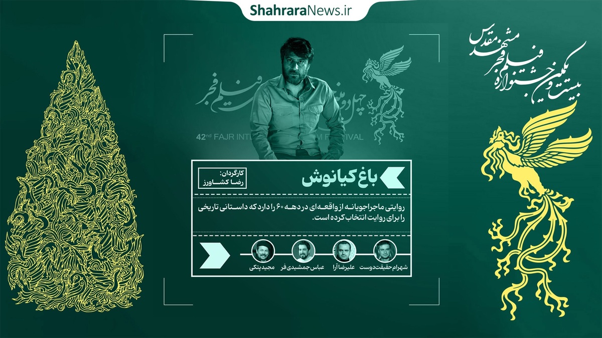 در ششمین روز از جشنواره فیلم فجر مشهد، فیلم باغ کیانوش در سینما آفریقا مشهد اکران شد.