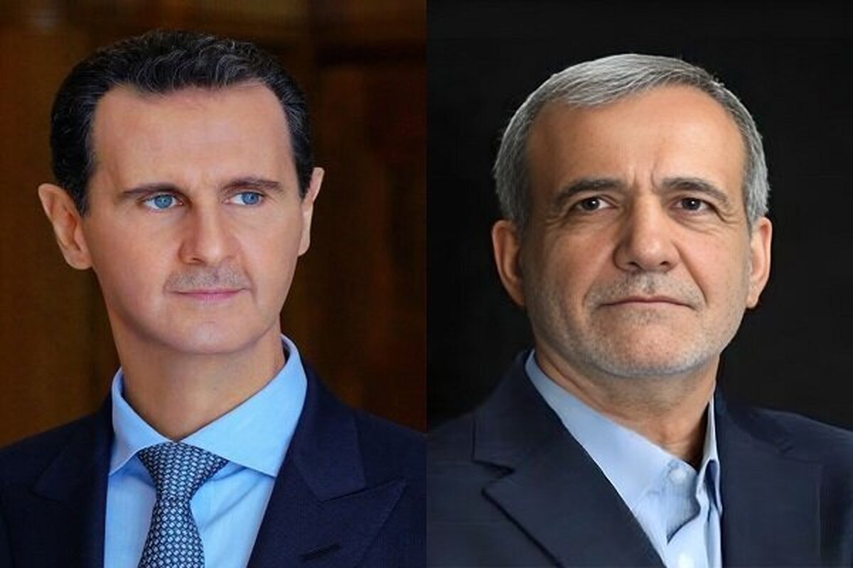 بشار اسد رئیس جمهور سوریه و پزشکیان رئیس جمهور منتخب ایران در تماس تلفنی درباره موضوعات مخلتفی گفتگو کردند.