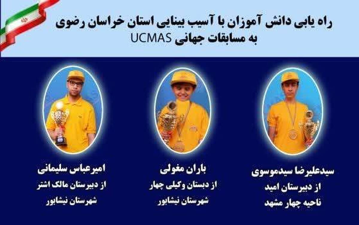 دانش‌آموزان روشندل خراسان رضوی در دوازدهمین دوره مسابقات کشوری محاسبات سریع ذهنی، خوش درخشیدند و حائز سه مقام اول کشوری شدند.